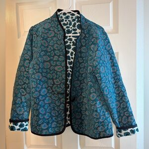 Stylish Blue and Black Leopard Print Reversible Blazer